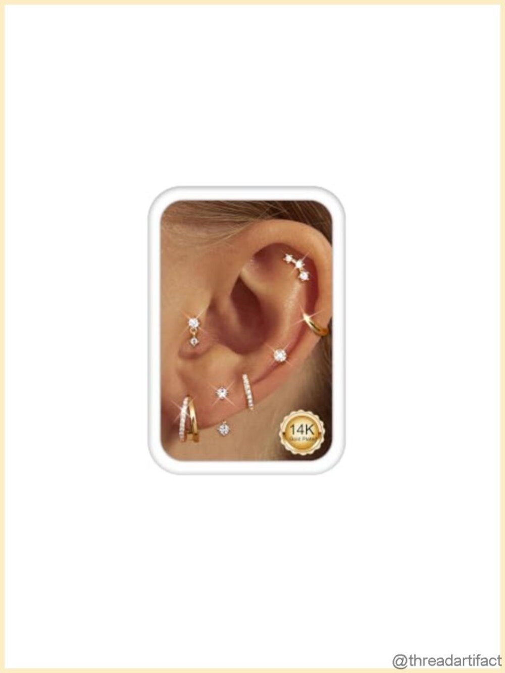 14K Gold Plated Stainless Steel Stackable Stud Hoop Earrings Set